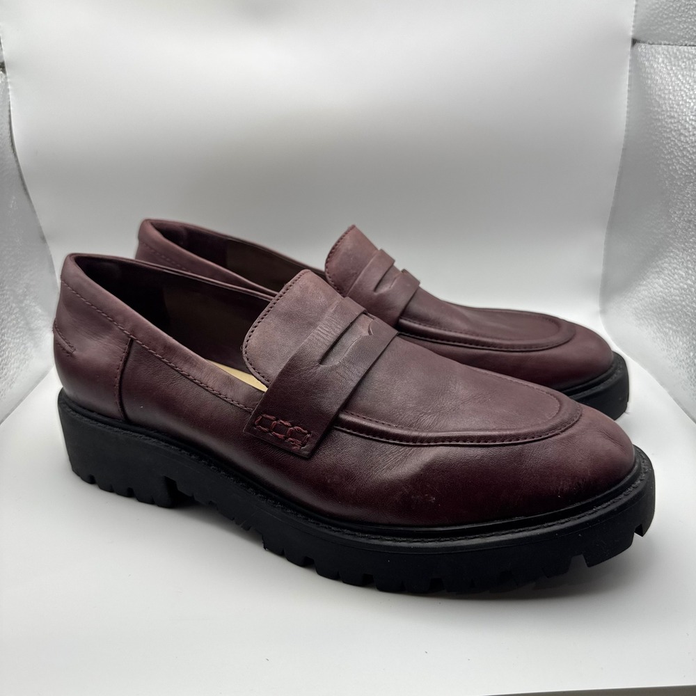 Schutz Christie Weekend Wine Burgundy Leather Lug Sole Penny Loafers Womens 11B